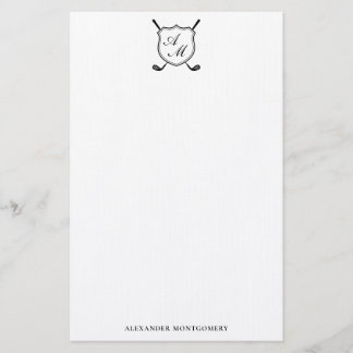 Elegantes schwarzes Golf-Monogramm-Wappen-Schreibw Briefpapier