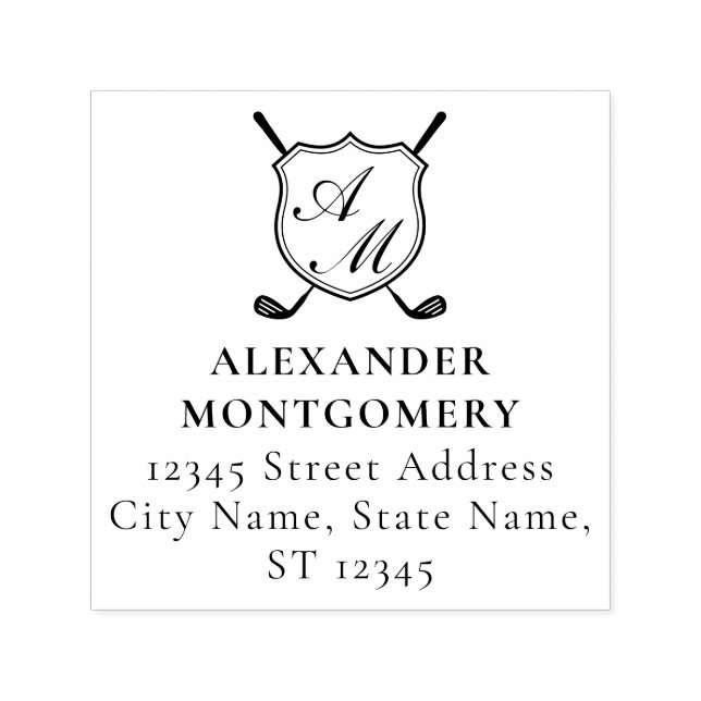 Elegantes schwarzes Golf-Monogrammwappen Permastempel (Design)
