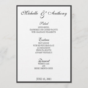 Elegantes schwarzes Grenzhochzeits-Menü Menükarte