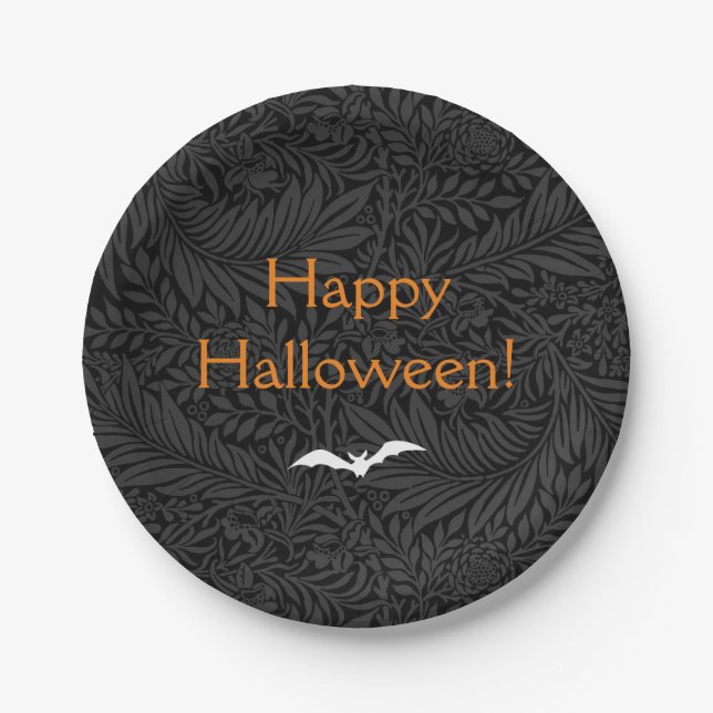 Elegantes schwarzes Halloween-Blumenmuster Pappteller (Vorderseite)