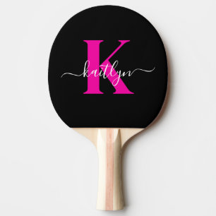 Elegantes schwarzes, heißrosa Schriftmonogramm Tischtennis Schläger