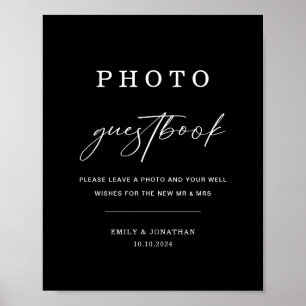 Elegantes schwarzes Hochzeitsfoto-Gästebuch-Schild Poster