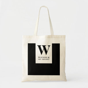 Elegantes schwarzes Hochzeitsmonogramm   Minimalis Tragetasche