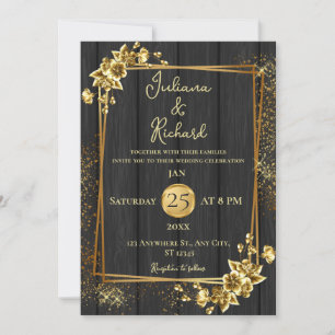 Elegantes Schwarzes Holz & Gold Blumenzwiebeln Ein Einladung