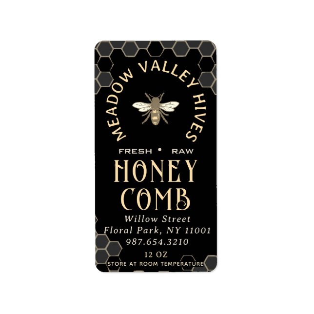 Elegantes schwarzes HONEYCOMB mit Comb-Muster & Bi Adressaufkleber (Vorne)