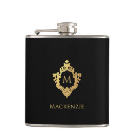 Elegantes Schwarzes Imitat Vintages Monogramm im W Flachmann