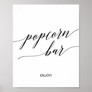 Elegantes schwarzes Kalligrafie-Popcorn-Bar-Schild Poster