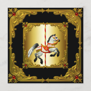 Elegantes schwarzes Karussellpferd mit Goldverzier Einladung