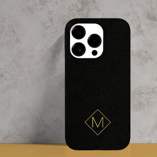 Elegantes schwarzes Leder, einfach mit Monogramm Case-Mate iPhone 14 Pro Hülle
