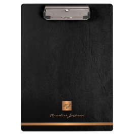 Elegantes schwarzes Ledergold mit Monogramm Klemmbrett