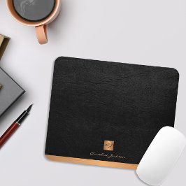 Elegantes schwarzes Ledergold mit Monogramm Mousepad