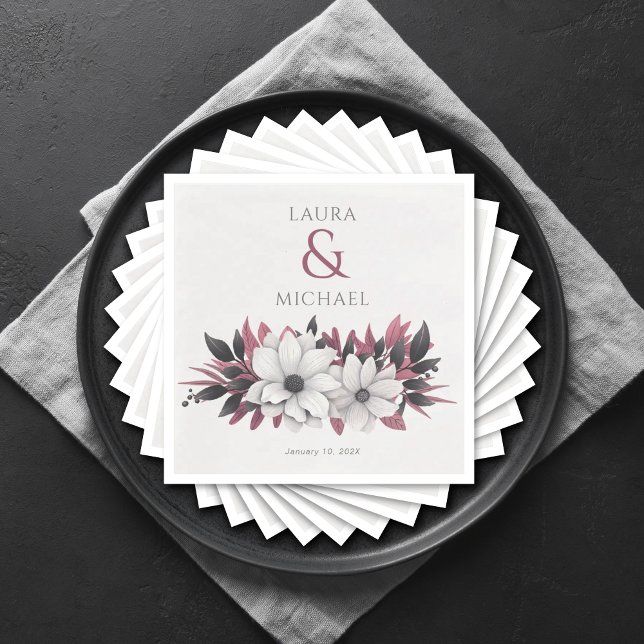Elegantes Schwarzes Magenta Wedding Paper Serviette (Von Creator hochgeladen)