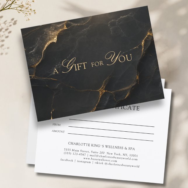 Elegantes schwarzes Marmor-Geschenkgutschein (A Gift for You! Black Gold Marble Gift Certificate)
