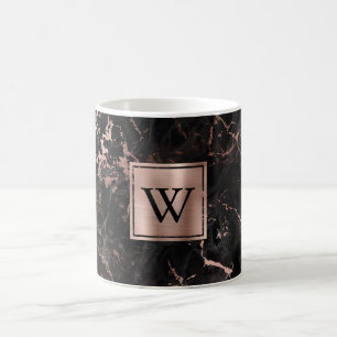Elegantes Schwarzes Marmor Rose Gold Monogramm Kaffeetasse