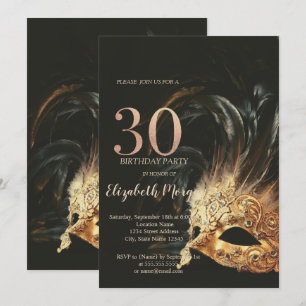 Elegantes schwarzes Masque-Konfetti 30th Einladung