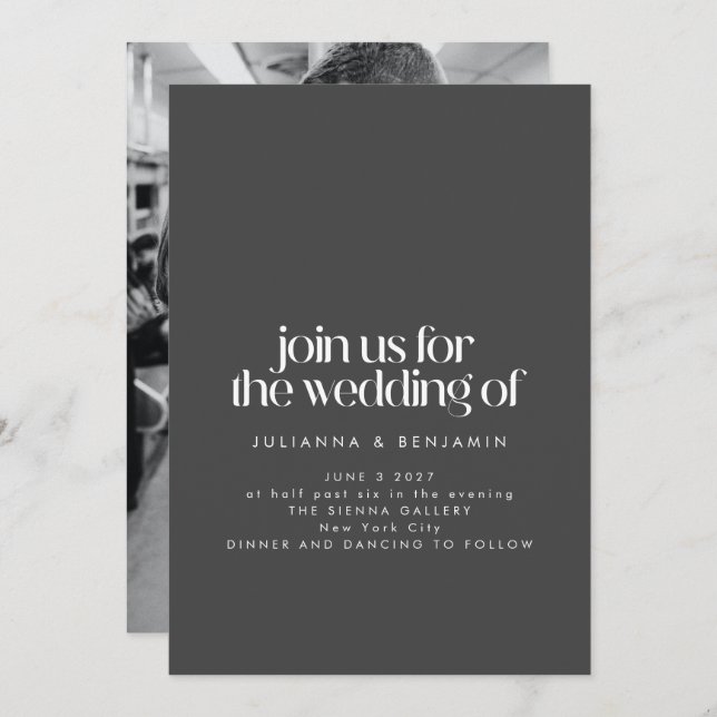 Elegantes Schwarzes Minimalistisch Modernes Foto H Einladung (Vorne/Hinten)