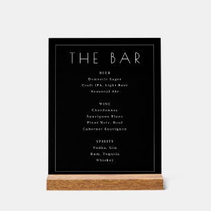 Elegantes schwarzes minimalistisches Bar-Menü-Schi Acrylschild