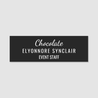 Elegantes schwarzes minimalistisches Schokoladen-E Namensschild