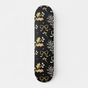 Elegantes Schwarzes Mistletoe & Ribbon Weihnachtsm Skateboard
