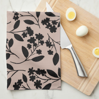Elegantes Schwarzes Modern Botanisches Muster Dust Geschirrtuch