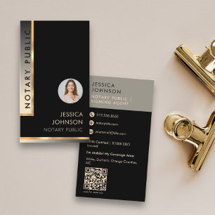 Elegantes schwarzes modernes Notar-Foto mit QR-Cod Visitenkarte