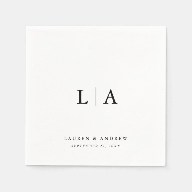 Elegantes Schwarzes Monogramm Einfache Minimalisti Serviette (Vorderseite)