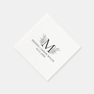 Elegantes schwarzes Monogramm, frisch verheiratet Serviette