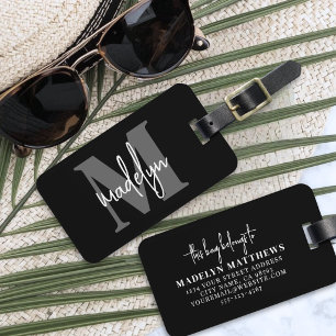 Elegantes schwarzes Monogramm Name Gepäckanhänger