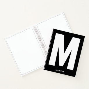 Elegantes schwarzes Monogramm Name Minimalistische Notizbuch