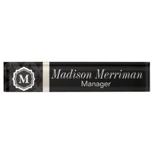 Elegantes schwarzes Monogramm Namensplakette