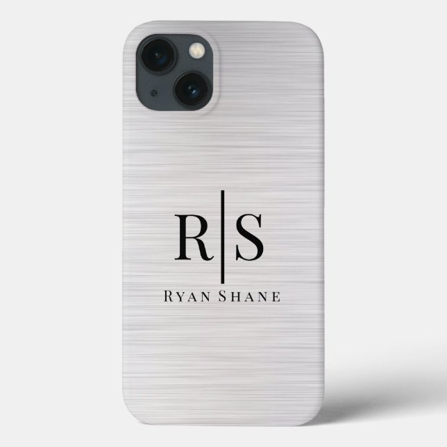 Elegantes Schwarzes Monogramm und Name, gebürstete Case-Mate iPhone Hülle (Rückseite)