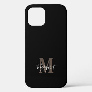 Elegantes schwarzes monogrammiertes handgeschriebe iPhone 12 hülle