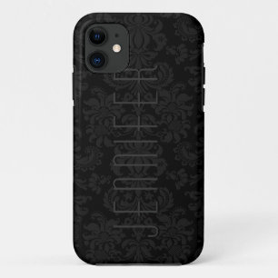 Elegantes Schwarzes Monoton florale Damaskus-Monog Case-Mate iPhone Hülle