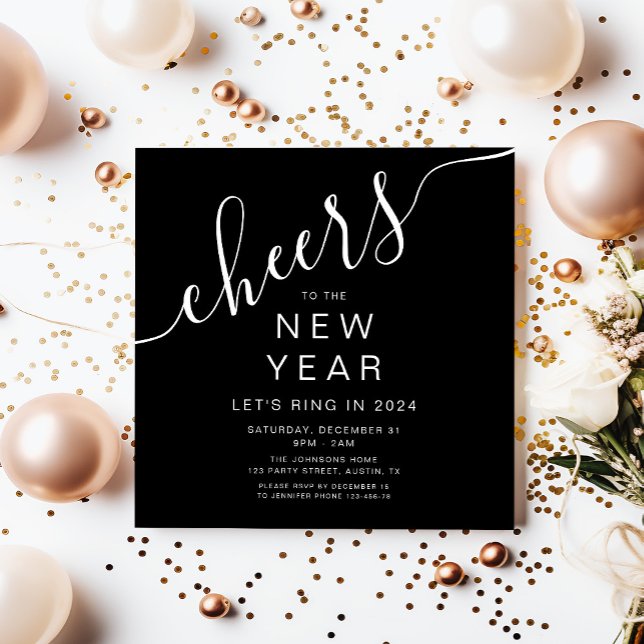 Elegantes Schwarzes Neujahrsfest-Party Einladung (Elegant Black New Year's Eve Party Invitation)