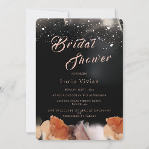 Elegantes Schwarzes Orange Minimalistisches Brautp Einladung