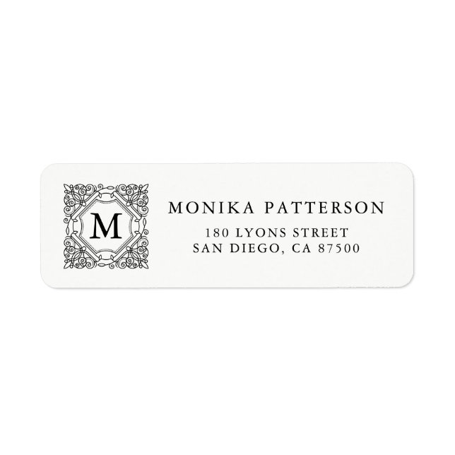 Elegantes Schwarzes Ornamental-Rahmen-Monogramm-Et (Vorne)