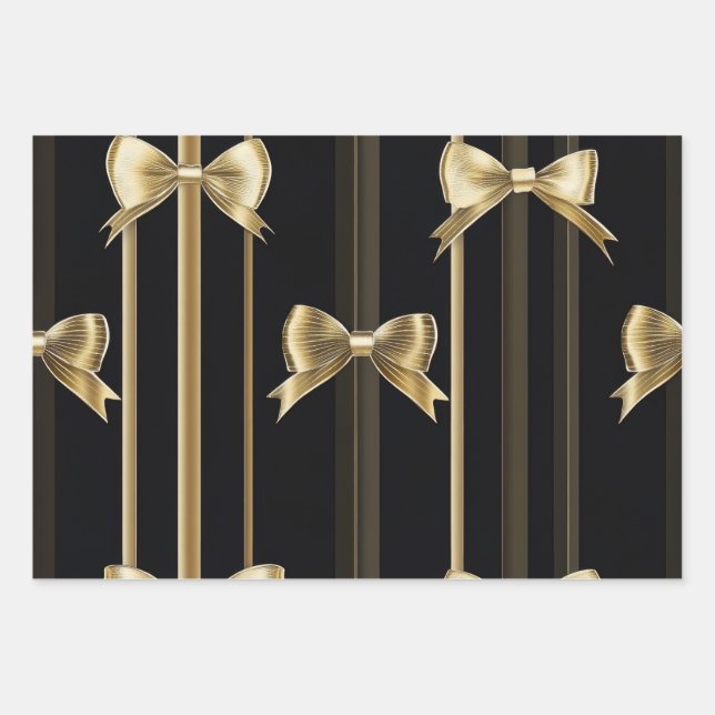 Elegantes schwarzes Papier mit goldenem Bow-Design (Vorderseite)