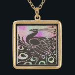 ELEGANTES SCHWARZES PEACOCK IN LILA BLAUE GLITZERN VERGOLDETE KETTE<br><div class="desc">Eleganter Jugendstil-Pfau in schwarz-rosa Glitzern und Glitzer.</div>
