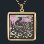 ELEGANTES SCHWARZES PEACOCK IN LILA BLAUE GLITZERN VERGOLDETE KETTE<br><div class="desc">Eleganter Jugendstil-Pfau in schwarz-rosa Glitzern und Glitzer.</div>