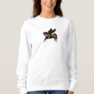 Elegantes Schwarzes Pegasus Vintage-Karussellpferd Sweatshirt