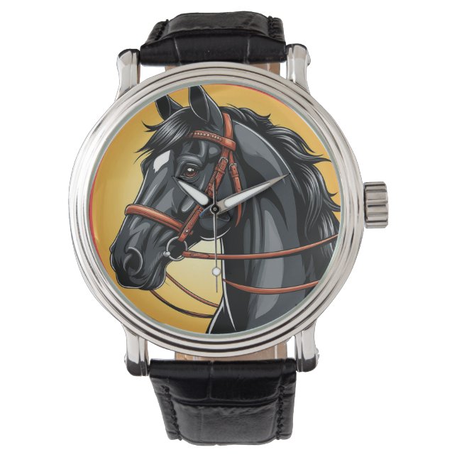 Elegantes Schwarzes Pferd Armbanduhr (Vorderseite)