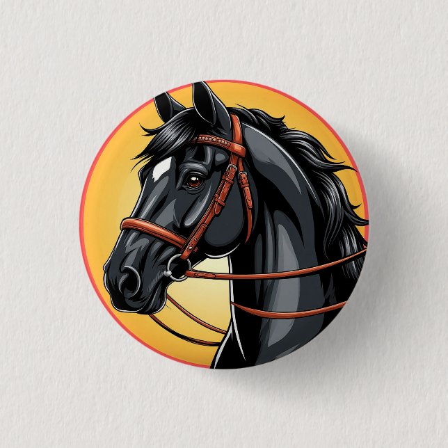 Elegantes Schwarzes Pferd Button (Vorderseite)
