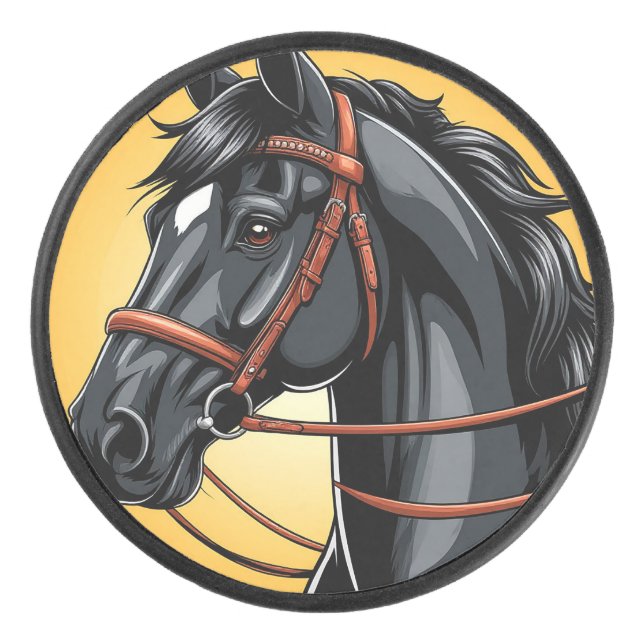 Elegantes Schwarzes Pferd Eishockey Puck (Vorderseite)