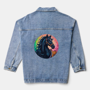 Elegantes schwarzes Pferd mit lebendigem Hintergru Jeansjacke