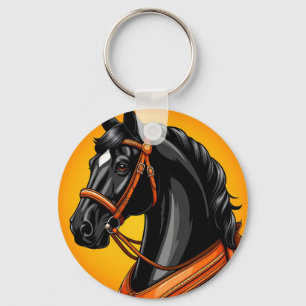 Elegantes schwarzes Pferdeporträt Schlüsselanhänger