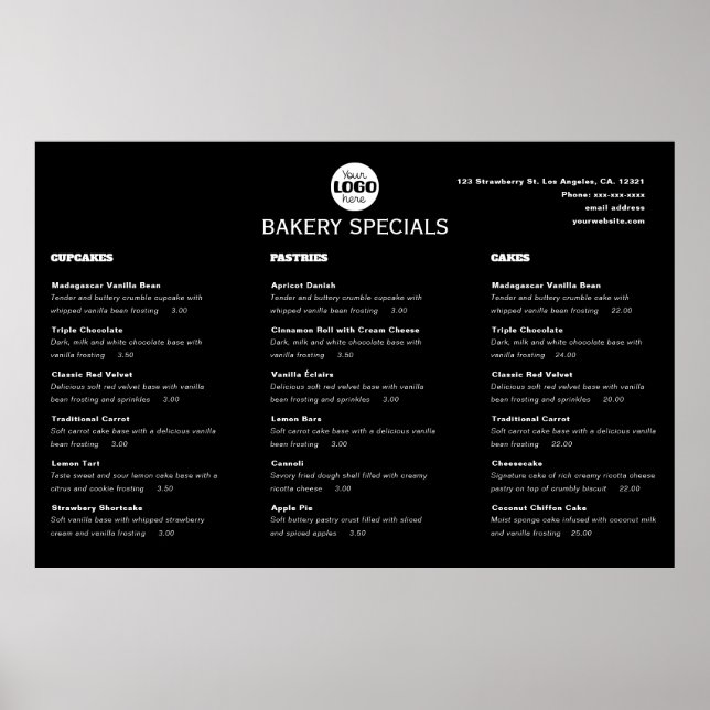 Elegantes schwarzes professionelles Restaurant-Log Poster (Vorne)