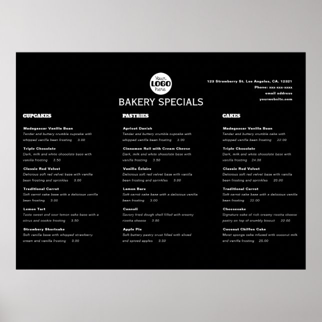 Elegantes schwarzes professionelles Restaurant-Log Poster (Vorne)