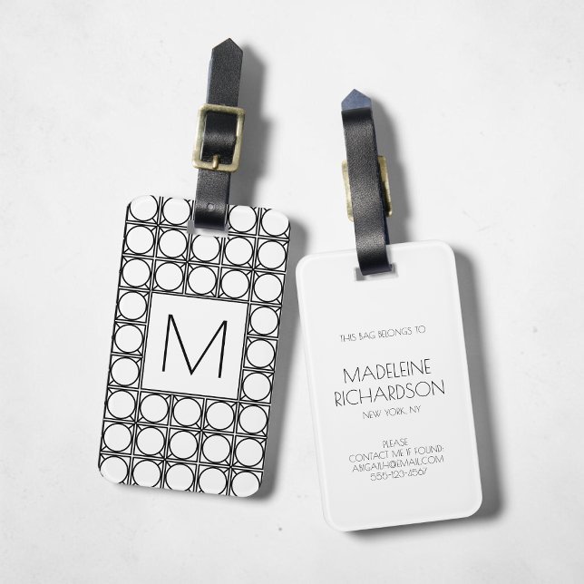 Elegantes schwarzes Rattan-Muster Schickes Initial Gepäckanhänger (Elegant Black Rattan Pattern Chic Initial Monogram Luggage Tag)