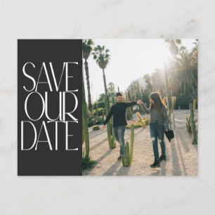 Elegantes schwarzes Retro-Text-Foto Save the Date Postkarte