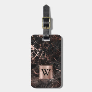 Elegantes schwarzes Rose-Gold-Marmor-Monogramm ver Gepäckanhänger